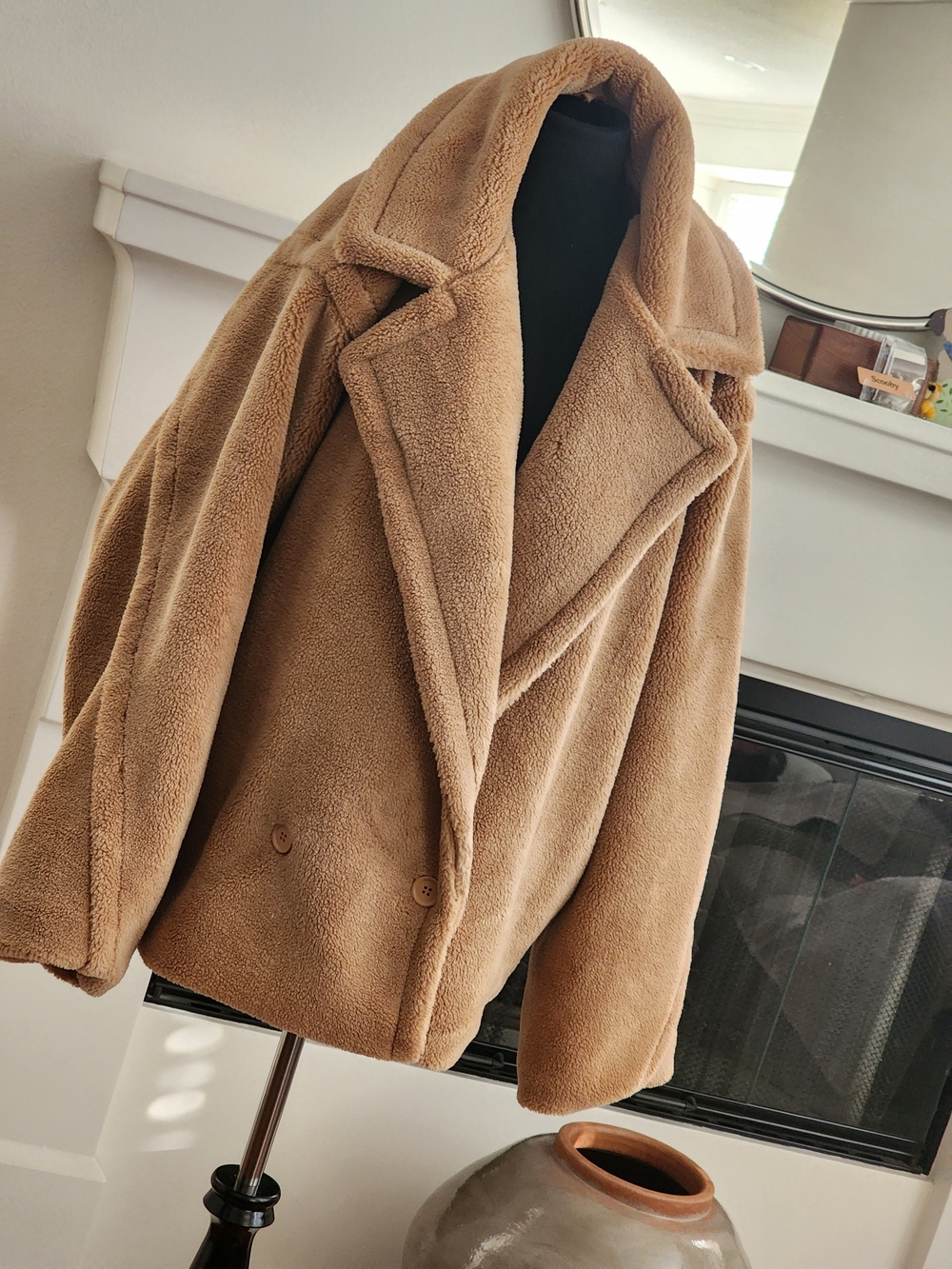 PrettyLittleThing Camel Faux Shearling Pea Coat